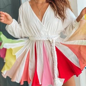 NWT L’atiste by Amy Rainbow Faux Wrap Tie Waist Flare Dress - M